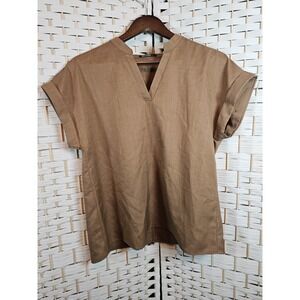 BTFBM Womens Small Brown Short Sleeve V Neck Blouse Classic